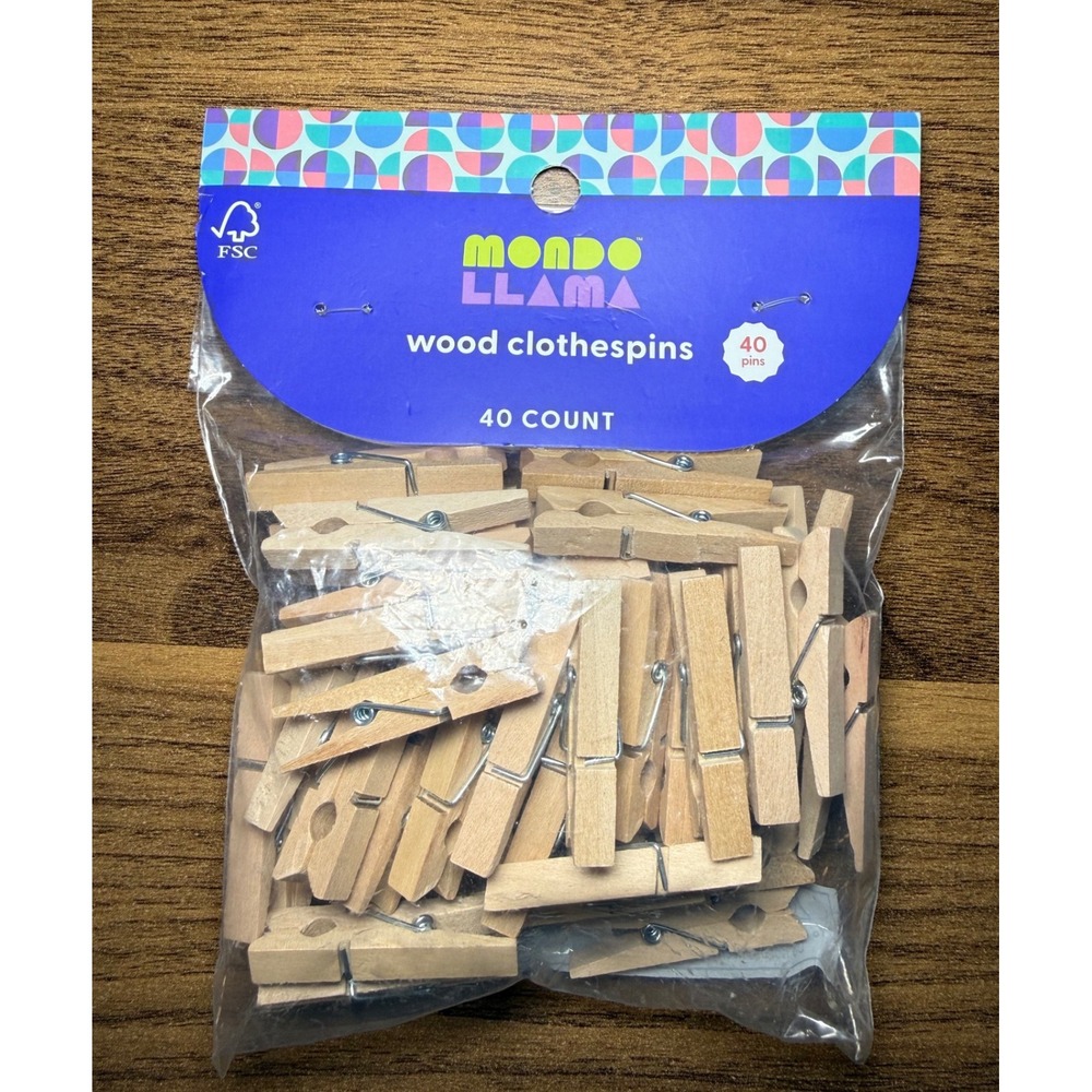 Mondo Llama Wood Clothespins 40 Count Crafting DIY NEW